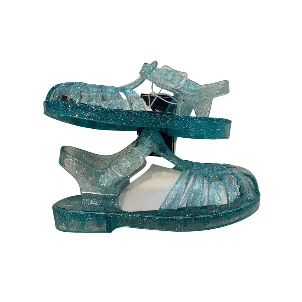 Gymboree Blue Glitter Jelly Sandals Toddler Size 9 Fisherman Shoes NWT‎